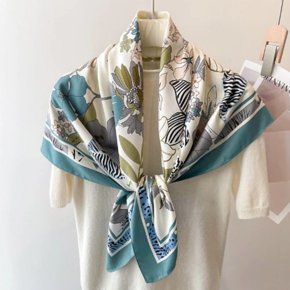 Accessories - 🍏50% OFF/3+...Silk-Feel Floral Pattern Scarf (Green)